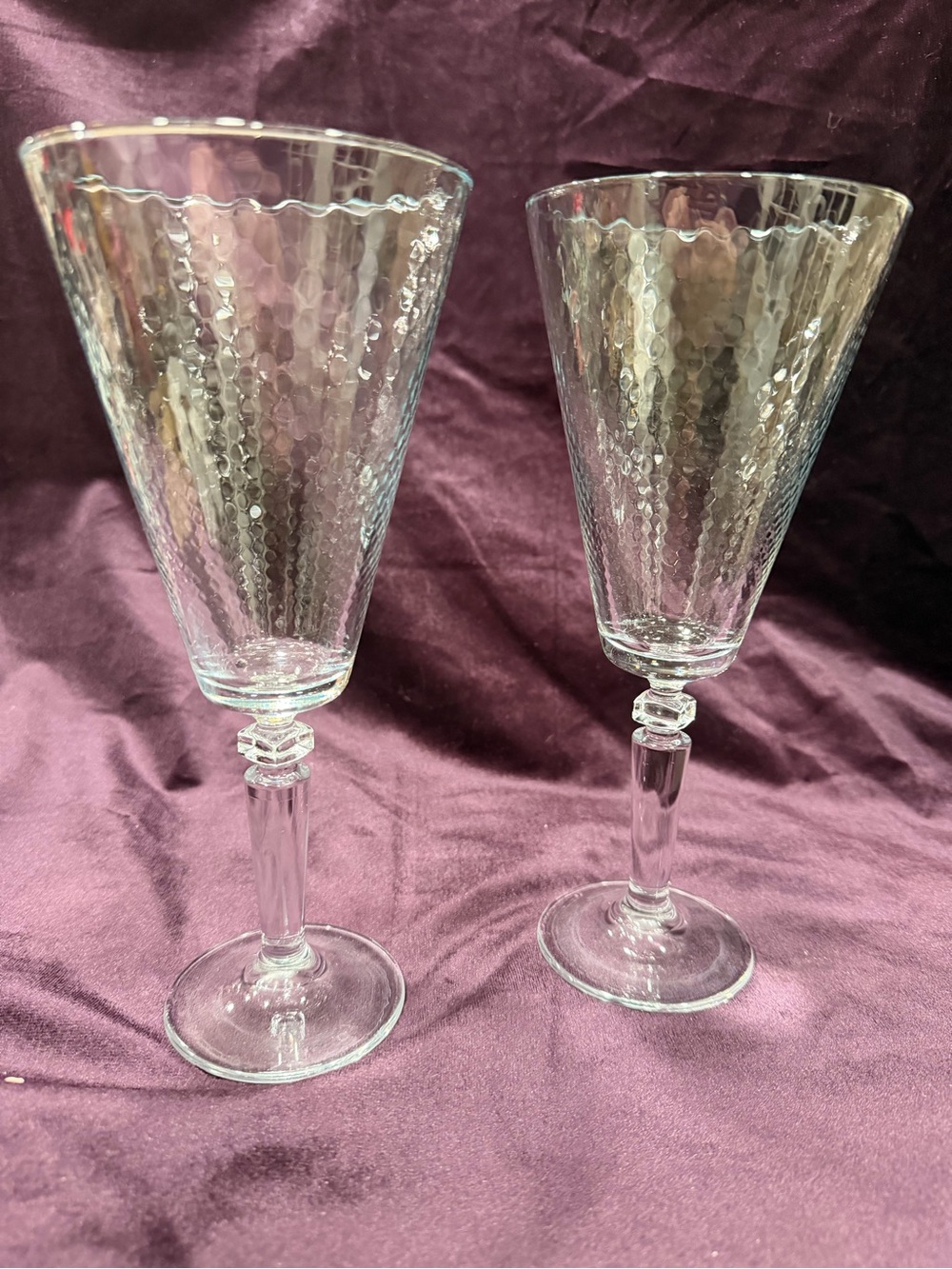 Hammered Clear Stemmed Wine Glasses - Set of 2